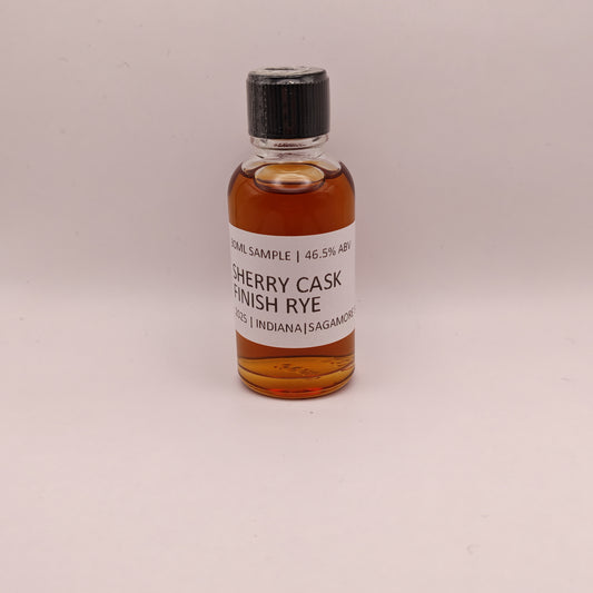 Small bottle of Sherry Cask Finish Rye on a light gray background