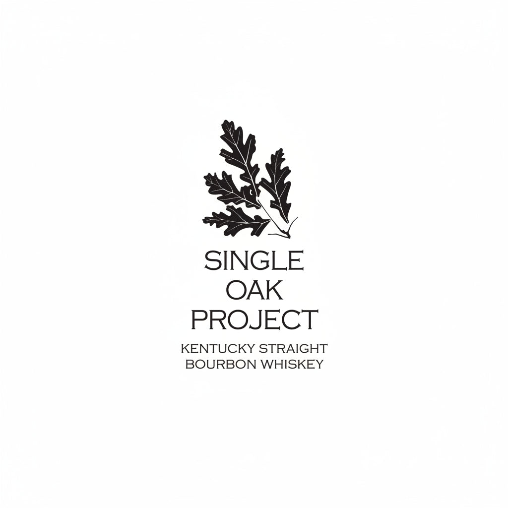 Single Oak Project Kentucky Straight Bourbon Whiskey logo featuring a black oak leaf graphic above the brand name on a white background.