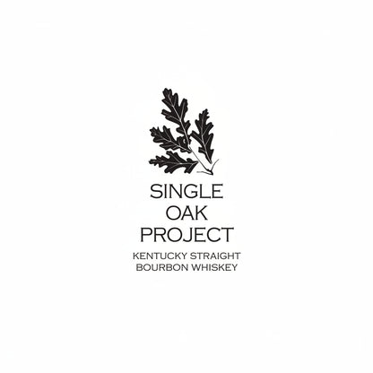 Single Oak Project Kentucky Straight Bourbon Whiskey logo featuring a black oak leaf graphic above the brand name on a white background.