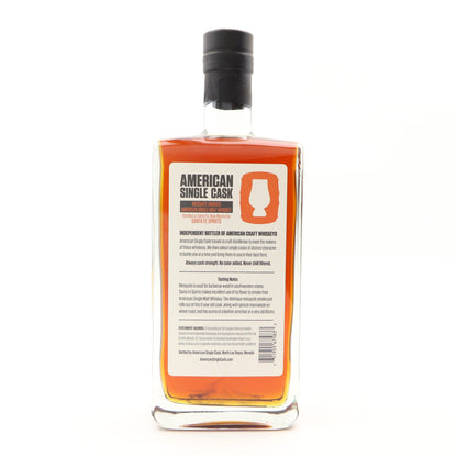 Bottle of American Single Cask whiskey with label on a white background