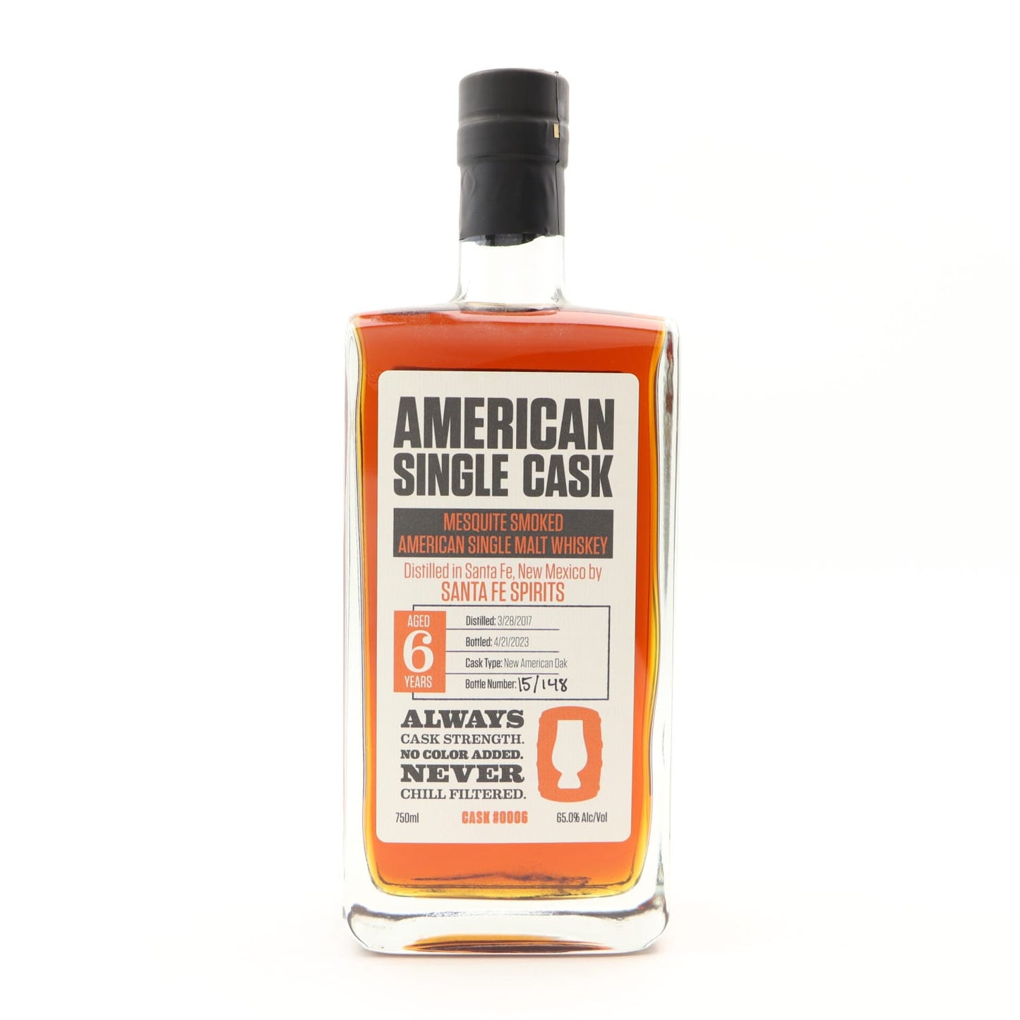 Bottle of American Single Cask whiskey on a white background