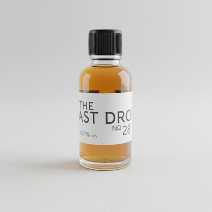 Bottle of 'The Last Drop No 28' in a white studio