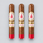Three cigars in clear plastic wrappers with white and gold labels reading 'MIL DÍAS' and a red band at the base, arranged vertically on a light gray background.