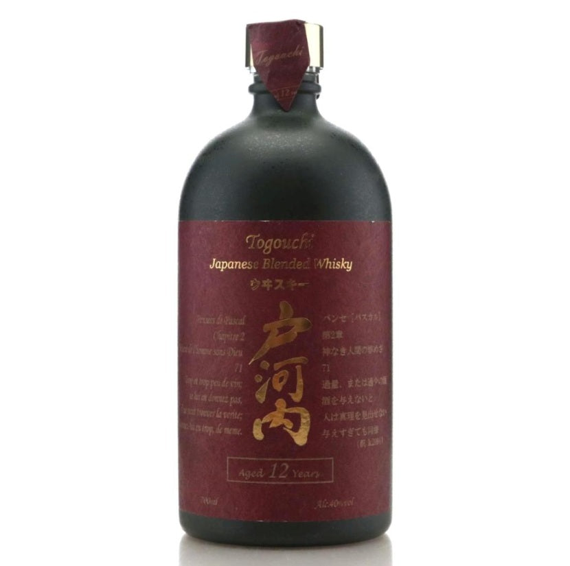 Bottle of Togouchi Japanese Blended Whisky on a white background