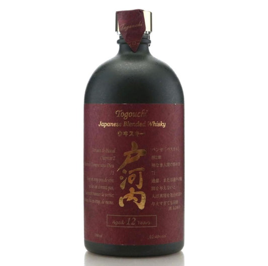 Bottle of Togouchi Japanese Blended Whisky on a white background