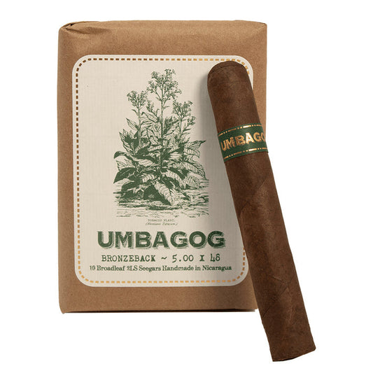 Cigar with 'Umbagog' branding and packaging on a white background