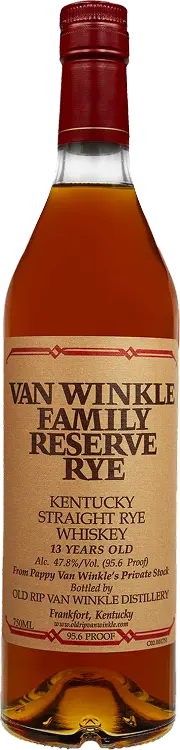 Van Winkle Family Reserve Rye whiskey bottle with label