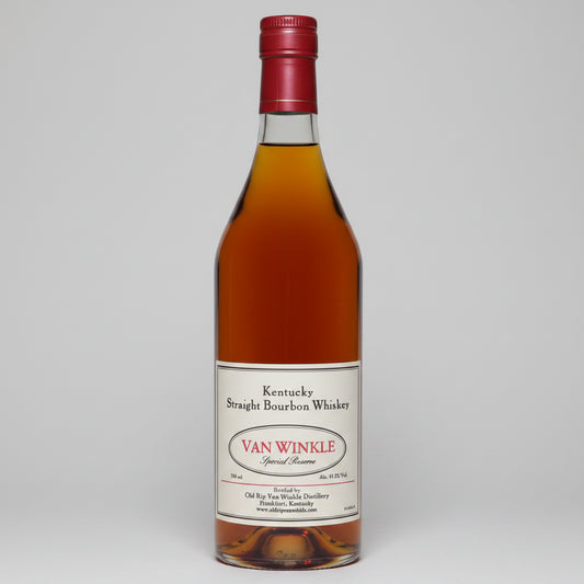 Van Winkle 12 Year Old Kentucky Straight Bourbon Whiskey bottle with red cap.