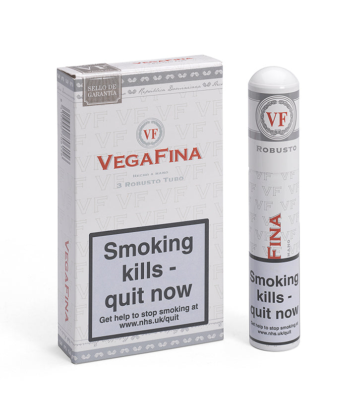 VegaFina cigarette pack and single stick on a white background