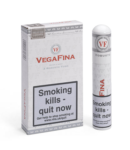 VegaFina cigarette pack and single stick on a white background