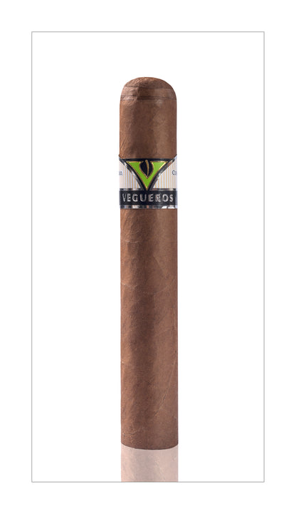 Single unlit Vaguenos cigar on a white background