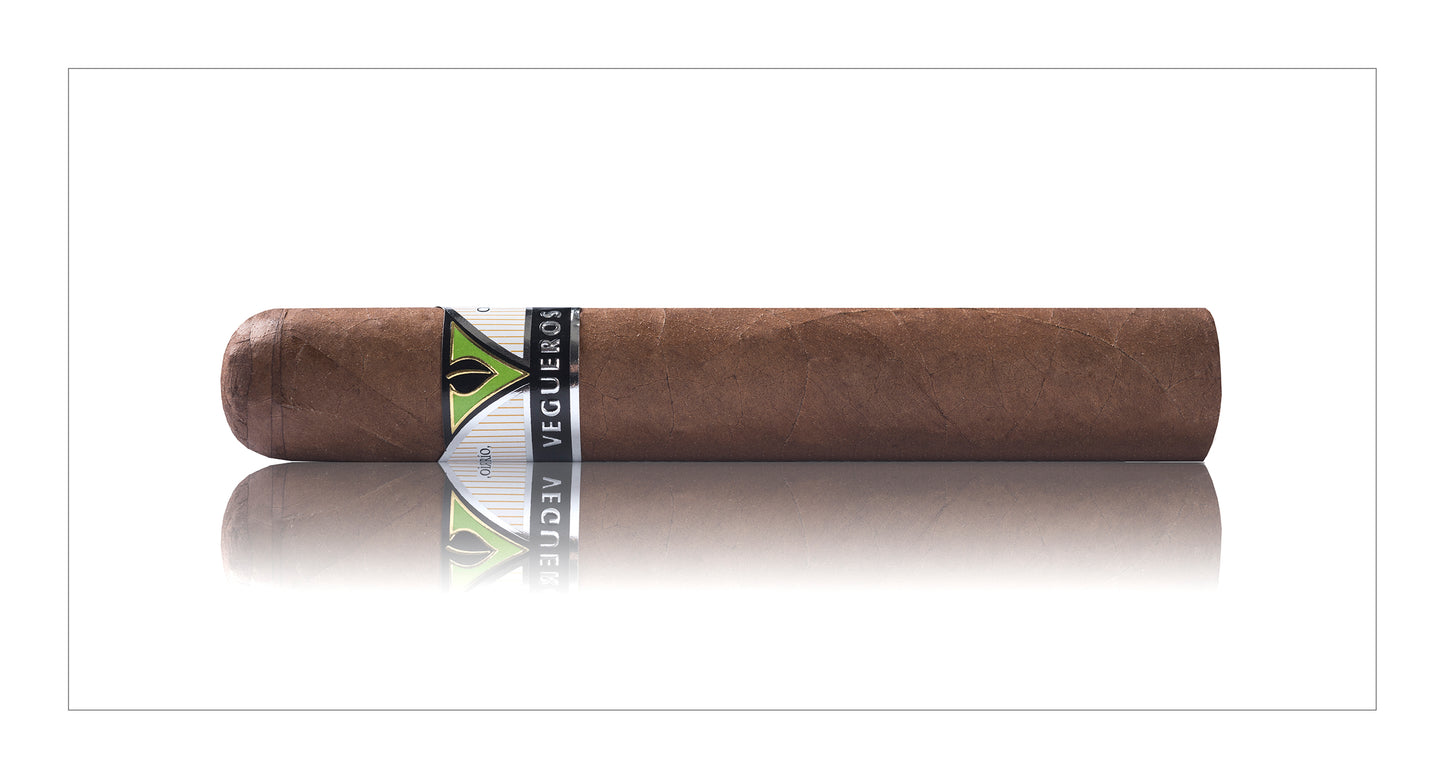 Cigar with a visible brand label on a white background