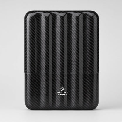 A black carbon fiber patterned vape case with a white 'VICTORY CROWN' logo on the lower front, set against a clean light gray background.