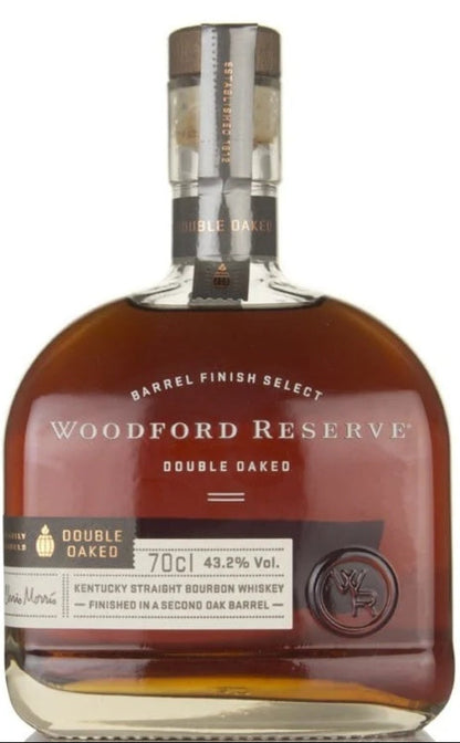 Woodford Reserve Double Oaked bourbon whiskey bottle on a white background