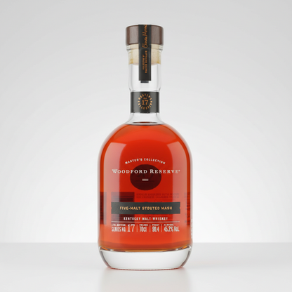 Woodford Reserve whiskey bottle on a white background