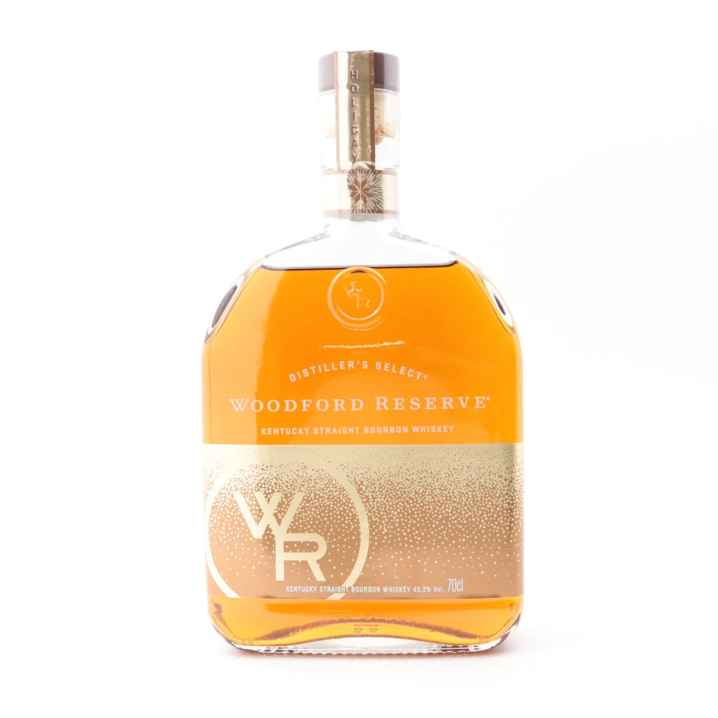 Woodford Reserve whiskey bottle on a white background