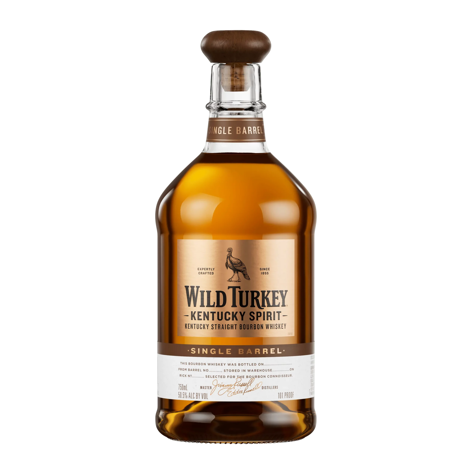 Wild Turkey bourbon whiskey bottle on a white background