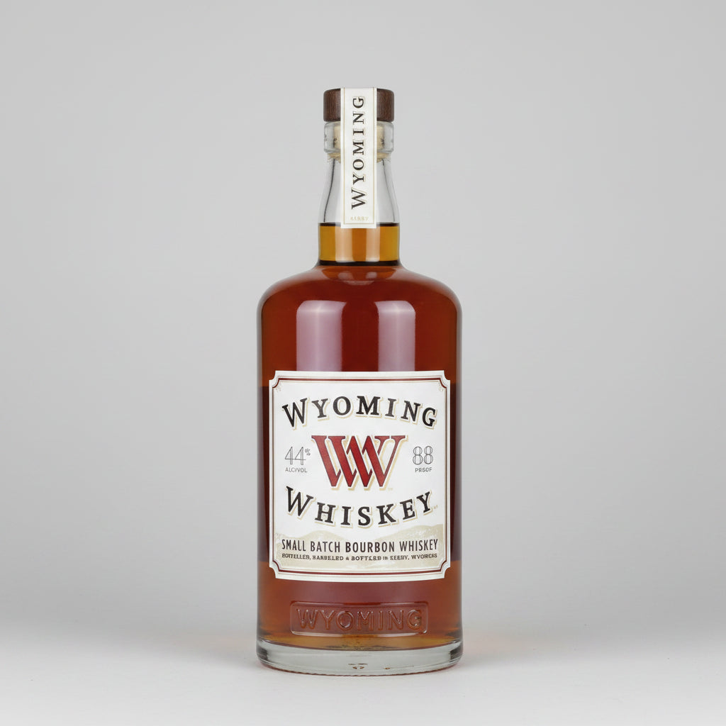 A bottle of Wyoming Whiskey 88-proof bourbon whiskey on a plain white background.