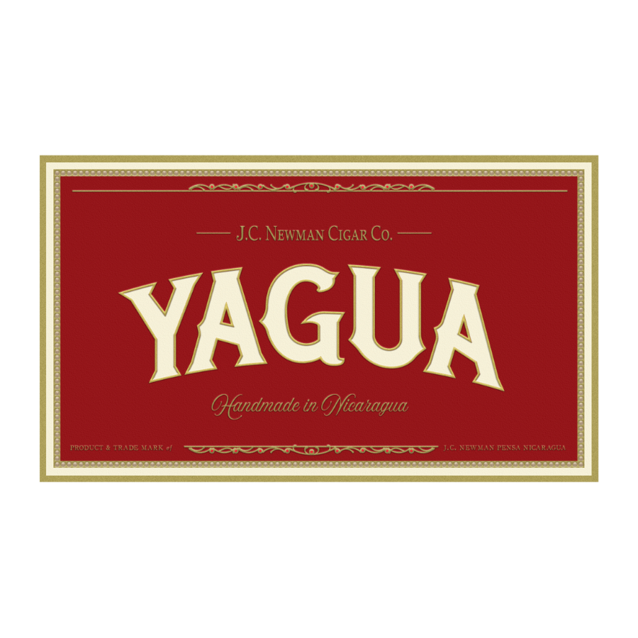 A rectangular red and gold Yagua cigar label with large cream lettering reading 'YAGUA' and smaller text 'J.C.