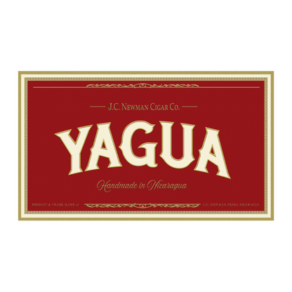 A rectangular red and gold Yagua cigar label with large cream lettering reading 'YAGUA' and smaller text 'J.C.