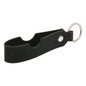 Black leather cigar rest with a key ring on a white background