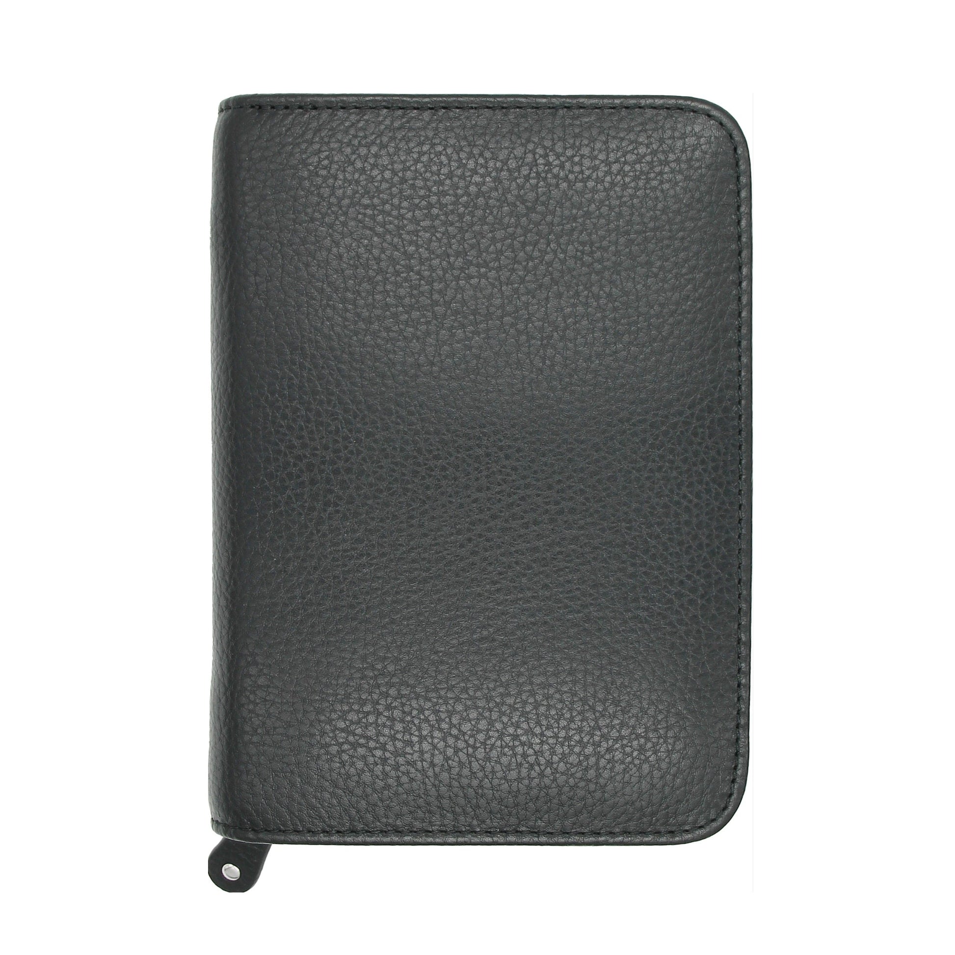 Black leather zippered cigar case on a white background