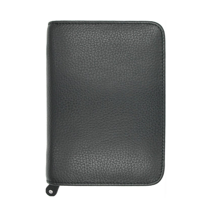 Black leather zippered cigar case on a white background