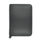 Black leather zippered cigar case on a white background