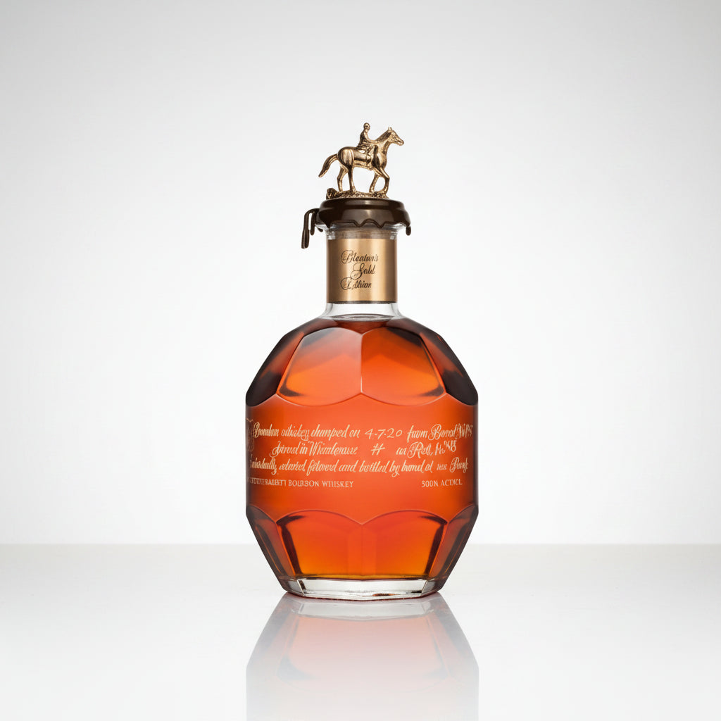 Bottle of Blantons gold Whisky with 'Gold Edition' text on a white background