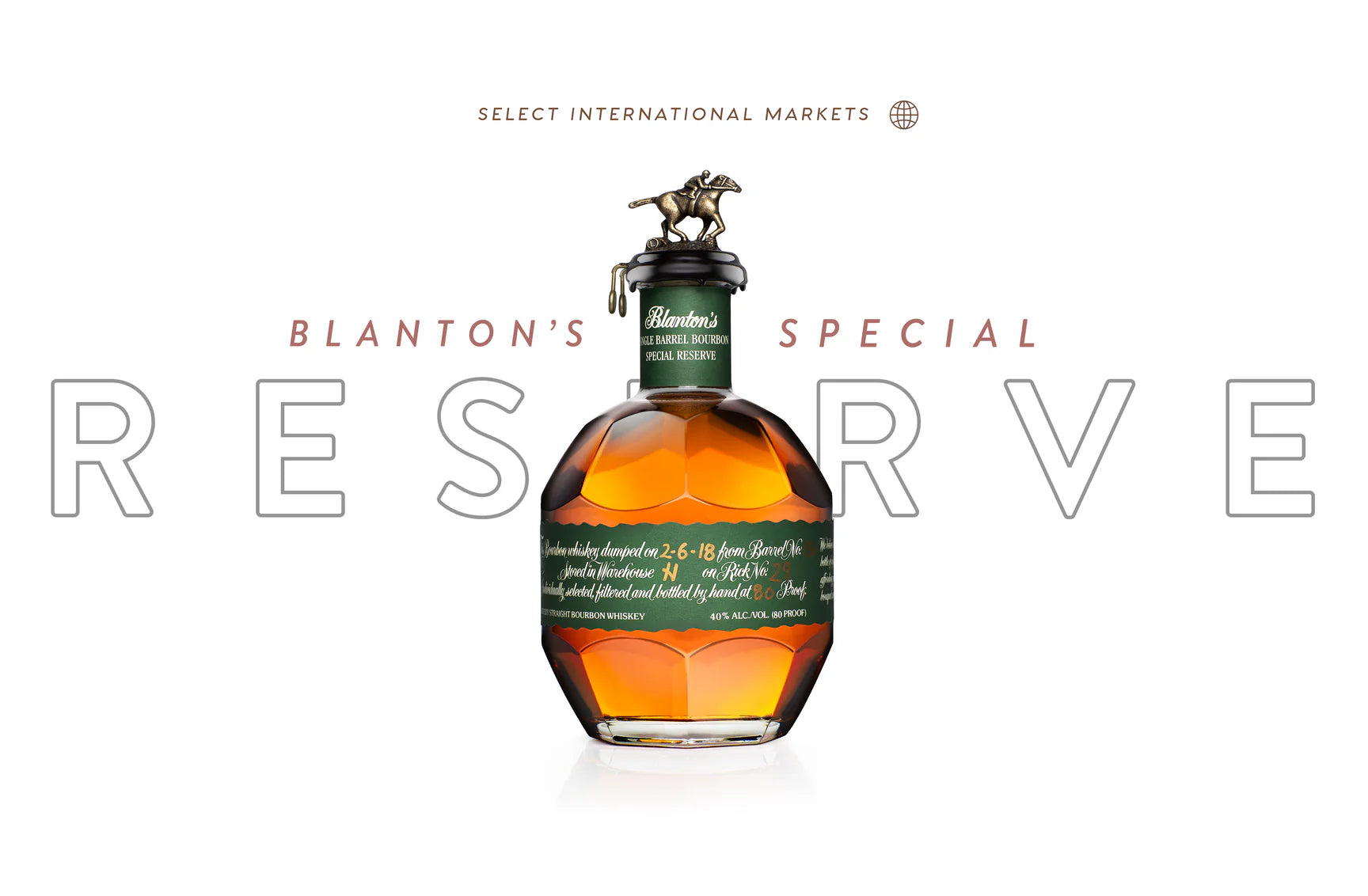 Blanton's Special Reserve whiskey bottle on a white background