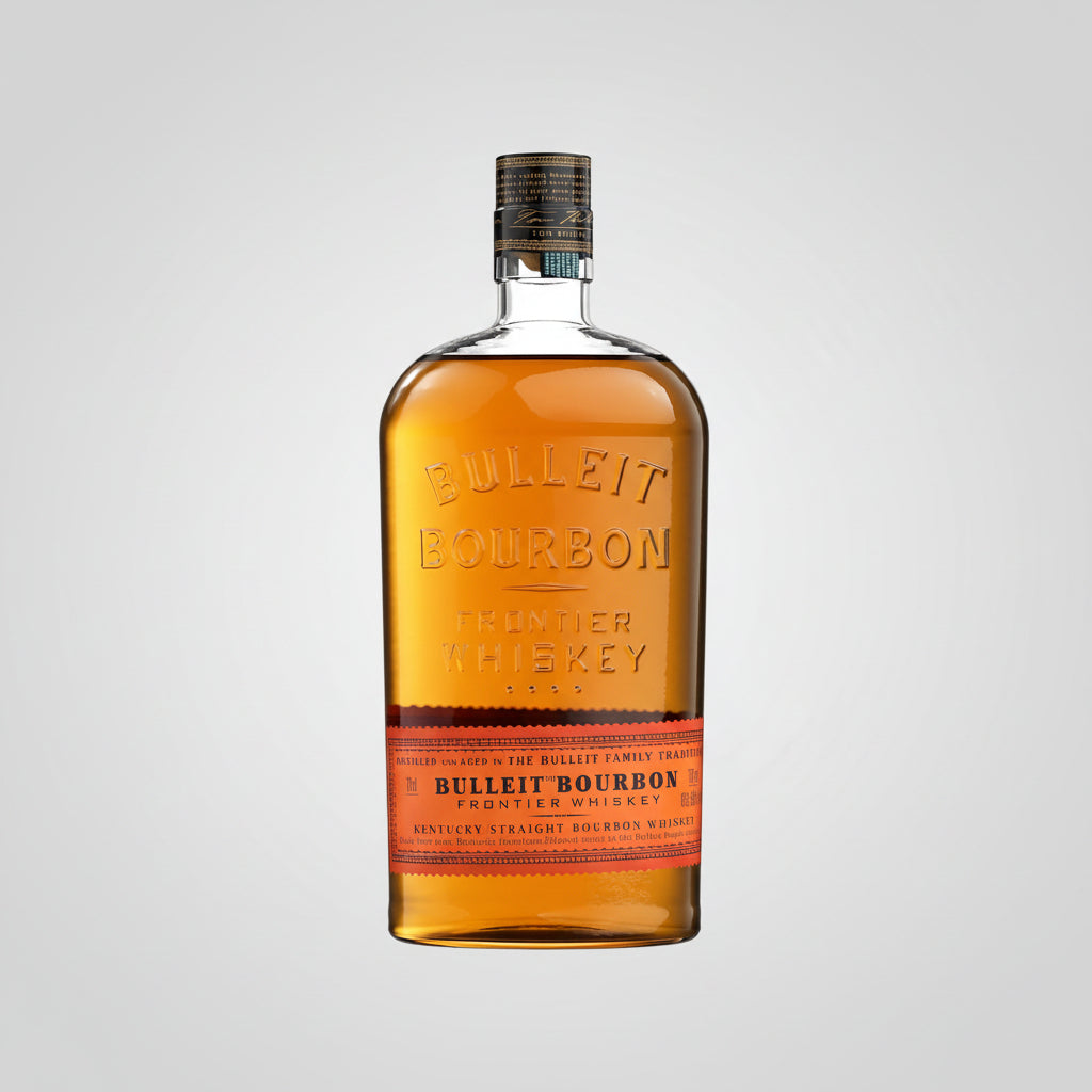 Bottle of Bulleit Bourbon Frontier Whiskey with a clear background