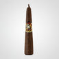 Cigar with decorative band featuring a skull design on a white background