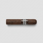 A single dark brown cigar with a black and red band reading 'Factory Smokes' on a solid green background.