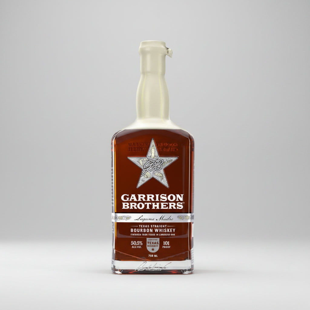 Bottle of Garrison Brothers bourbon whiskey on a white background