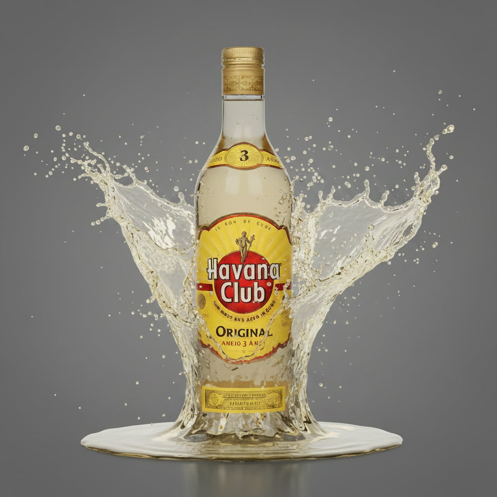 A bottle of Havana Club Original 2 anejo, featuring its signature yellow and red label and gold cap, set against a plain white background.