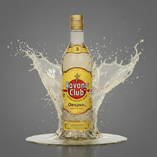 A bottle of Havana Club Original 2 anejo, featuring its signature yellow and red label and gold cap, set against a plain white background.