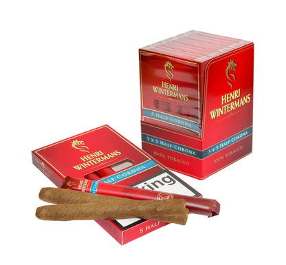 Red Henri Wintermans cigar packaging with cigars on a white background