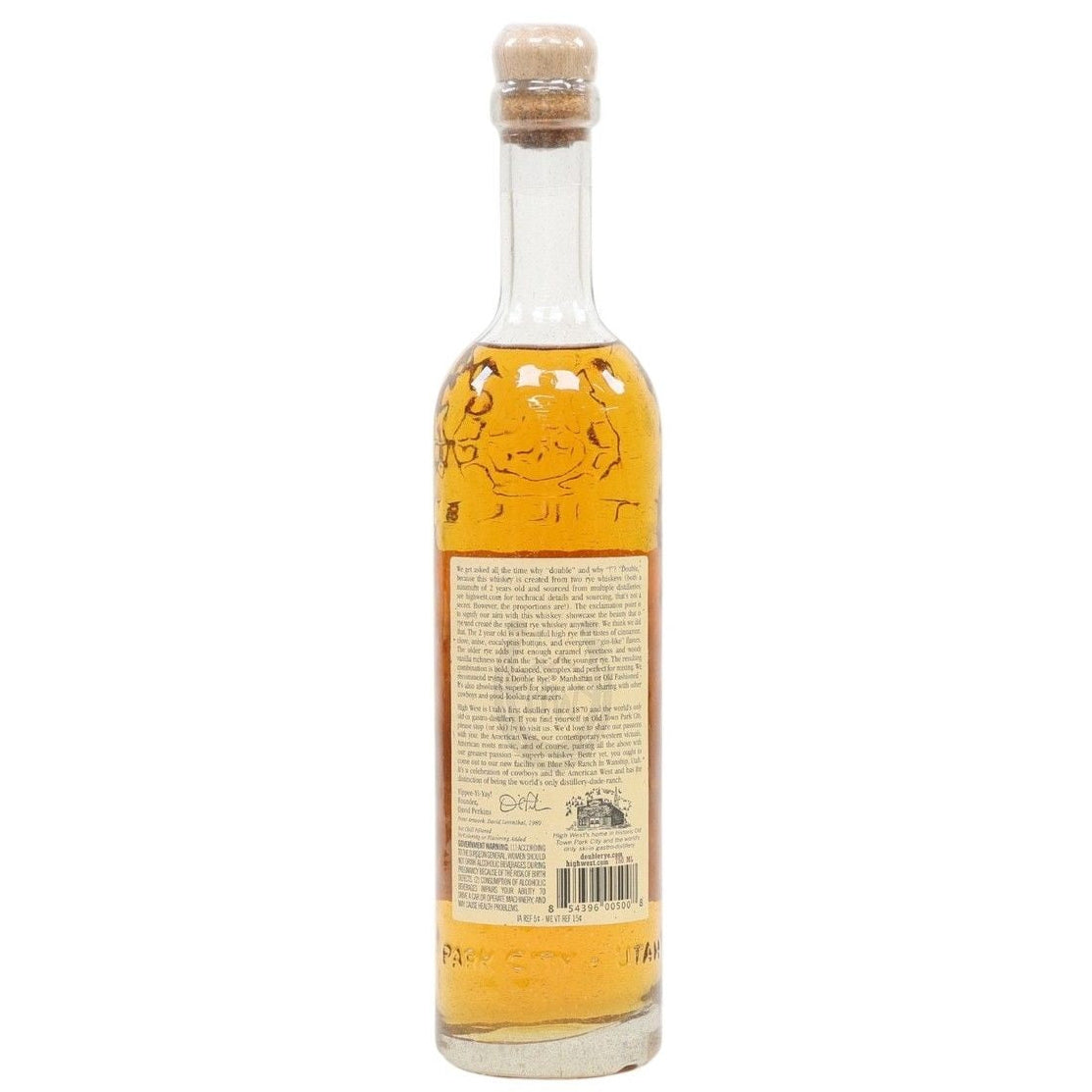 Bottle of alcohol with a cork stopper on a white background