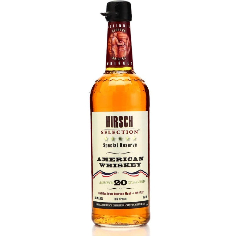Bottle of Hirsch Selection Special Reserve American Whiskey on a white background