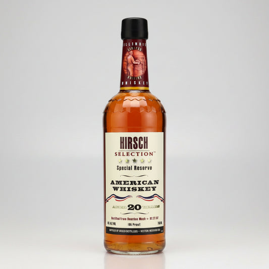 Bottle of Hirsch Selection Special Reserve American Whiskey on a white background