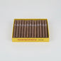 Box of Montecristo cigars with 25 puritos on a yellow background