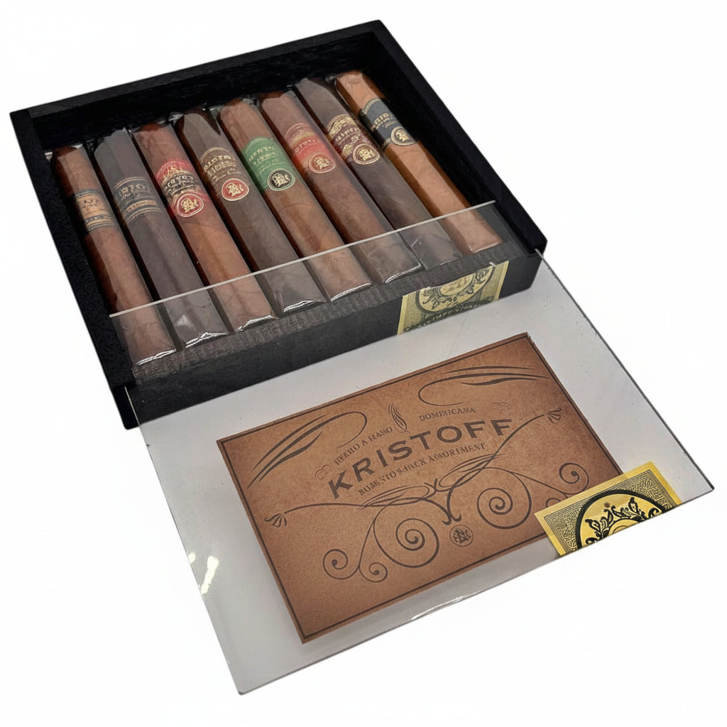 Box of Kristoff cigars with a warning label on a white background