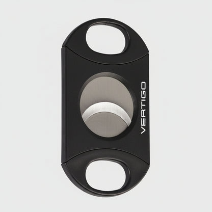 Black Vertigo cigar cutter on a white background