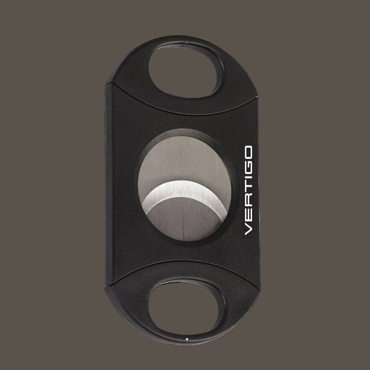 Black Vertigo cigar cutter on a white background