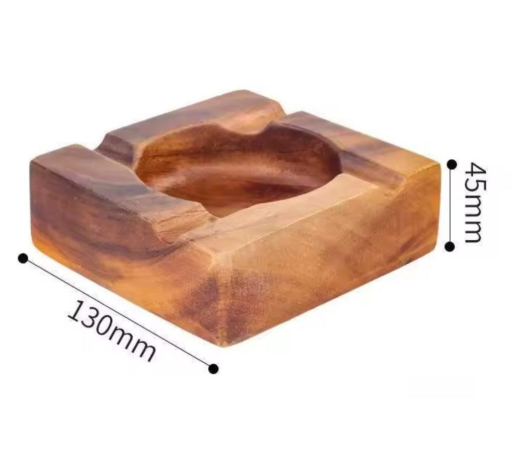 Wooden ashtray with dimensions on a white background