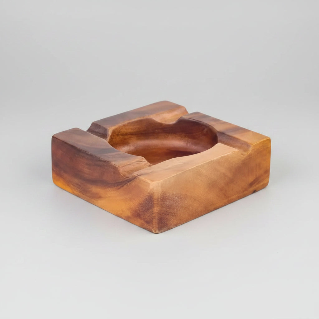 Wooden ashtray on a white background