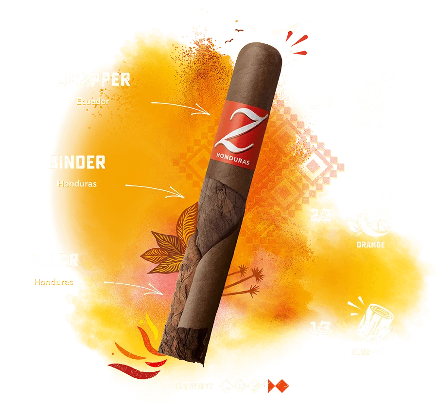 Cigar with a brand label on an orange and yellow abstract background